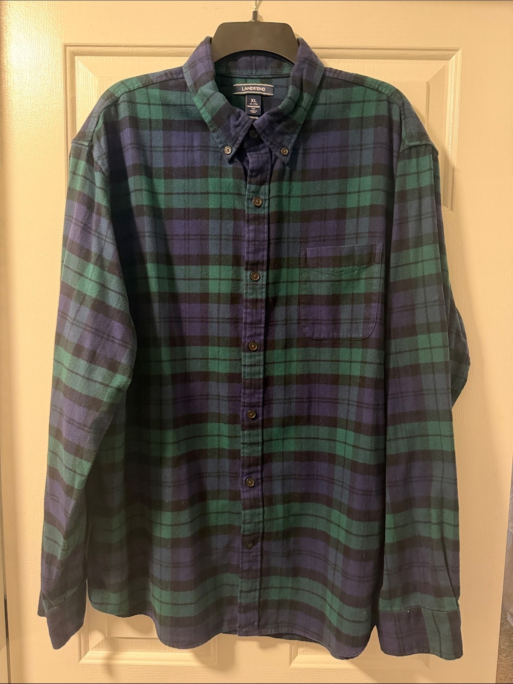 Lands' End Blue and Green Plaid Button-Down Shirt